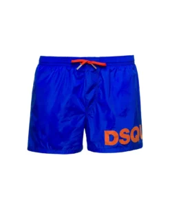 DSQUARED2 Blue Swim Trunks With Logo Print In Polyammide Man