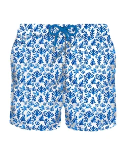 MC2 Saint Barth Man Light Fabric Swim Shorts With Blue Leaves Print