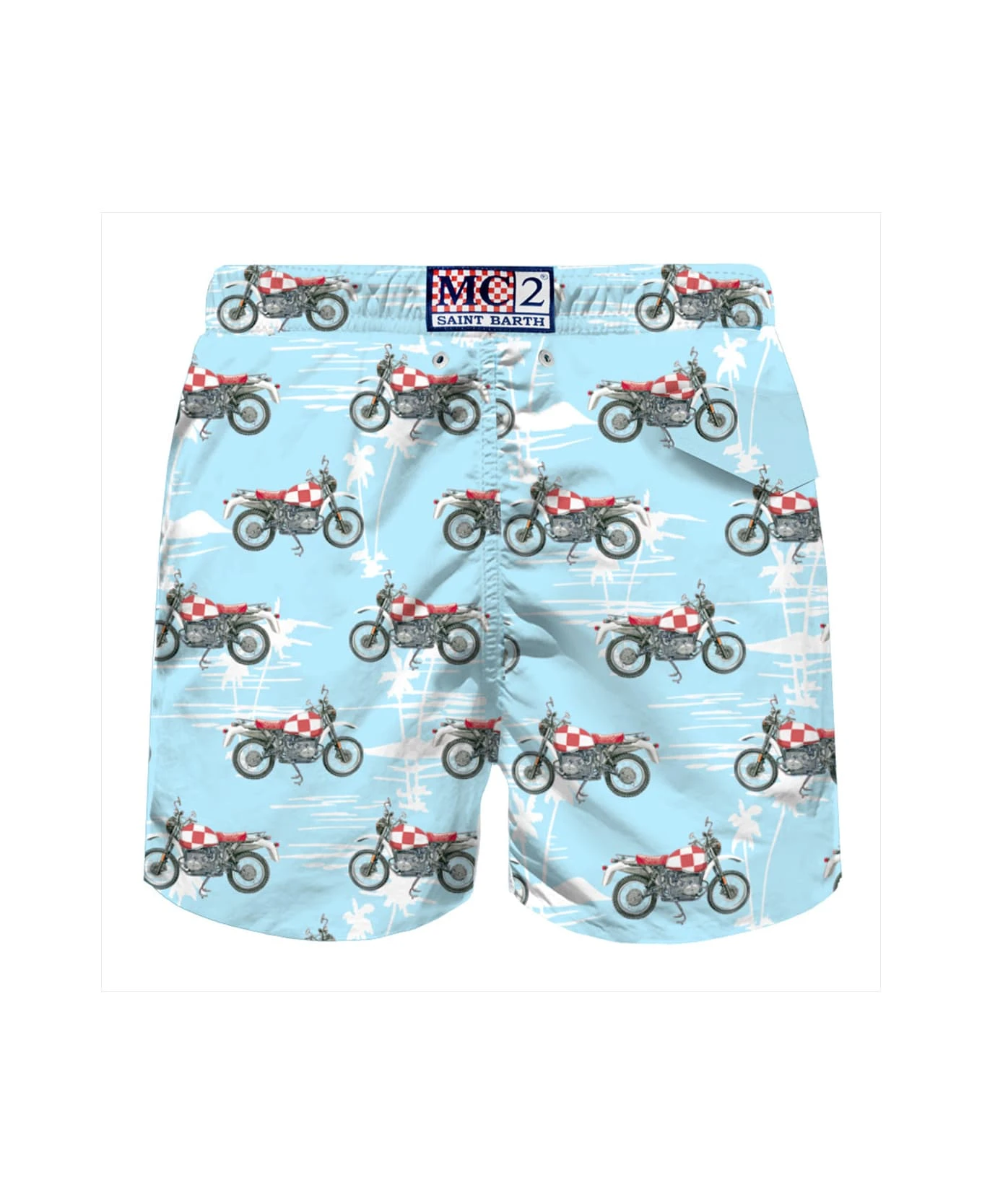 MC2 Saint Barth Man Light Fabric Swim Shorts With Motorbike Print - Image 2