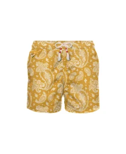 MC2 Saint Barth Man Light Fabric Swim Shorts With Ochre Paisley Print