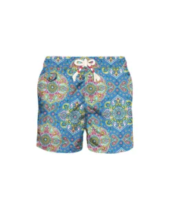 MC2 Saint Barth Man Light Fabric Swim Shorts With Multicolor Indian Print
