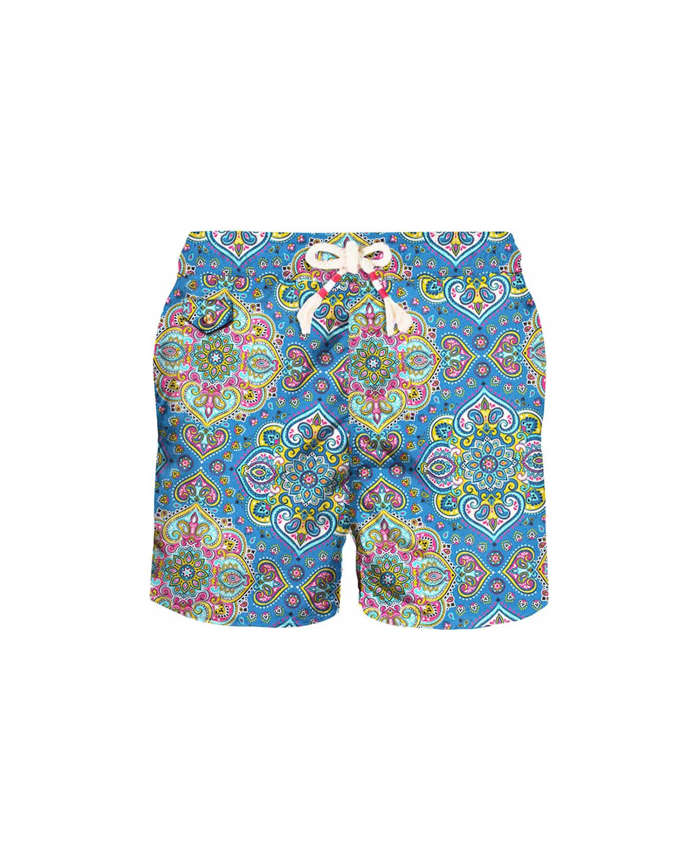 MC2 Saint Barth Man Light Fabric Swim Shorts With Multicolor Indian Print