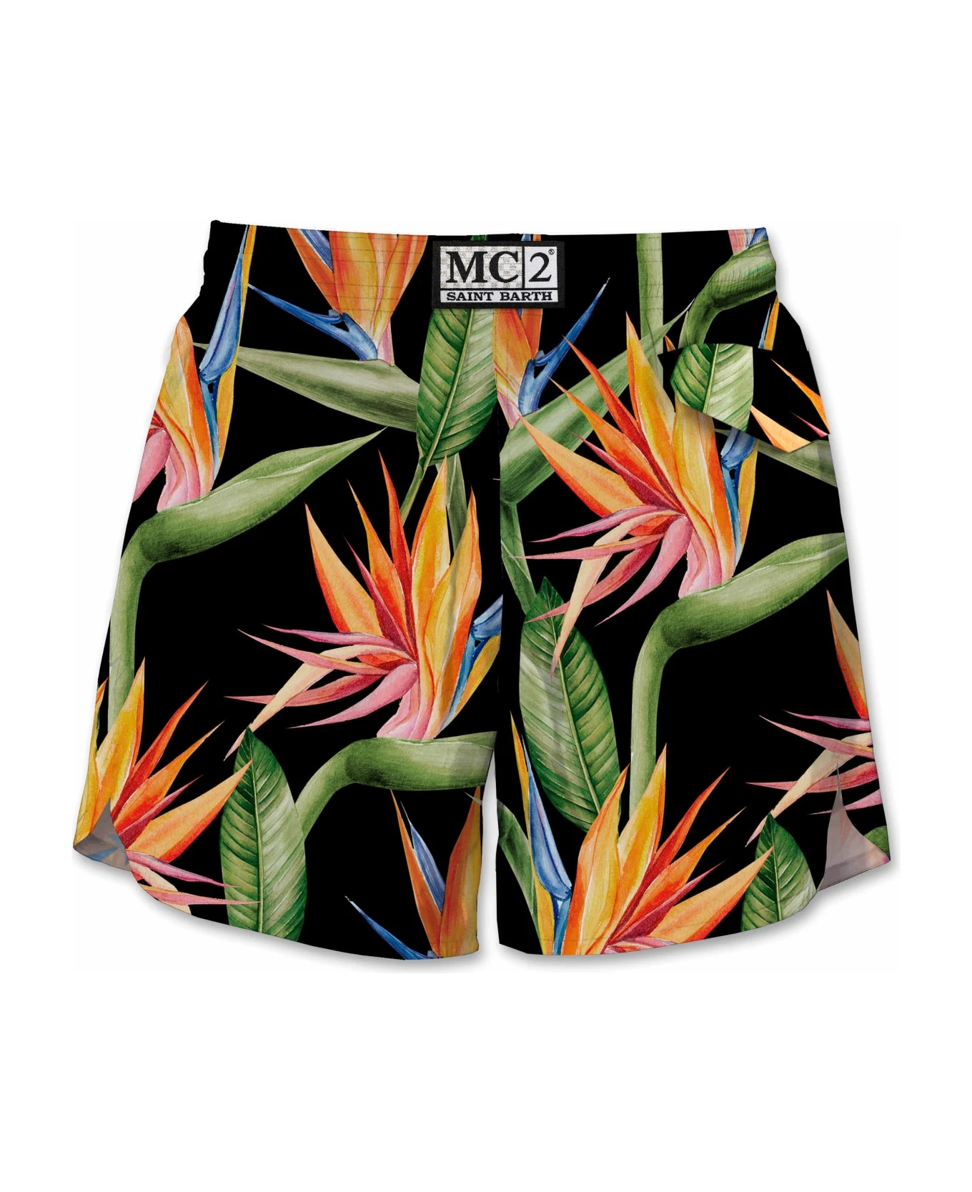 MC2 Saint Barth Black Swim Short Mid-lenght With Flower Print - Image 2