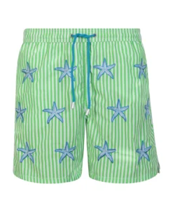 Embroidered Stars Green Swim Shorts By Mc2 Saint Barth