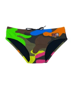 MC2 Saint Barth Man Swim Briefs With Multicolor Camouflage Print