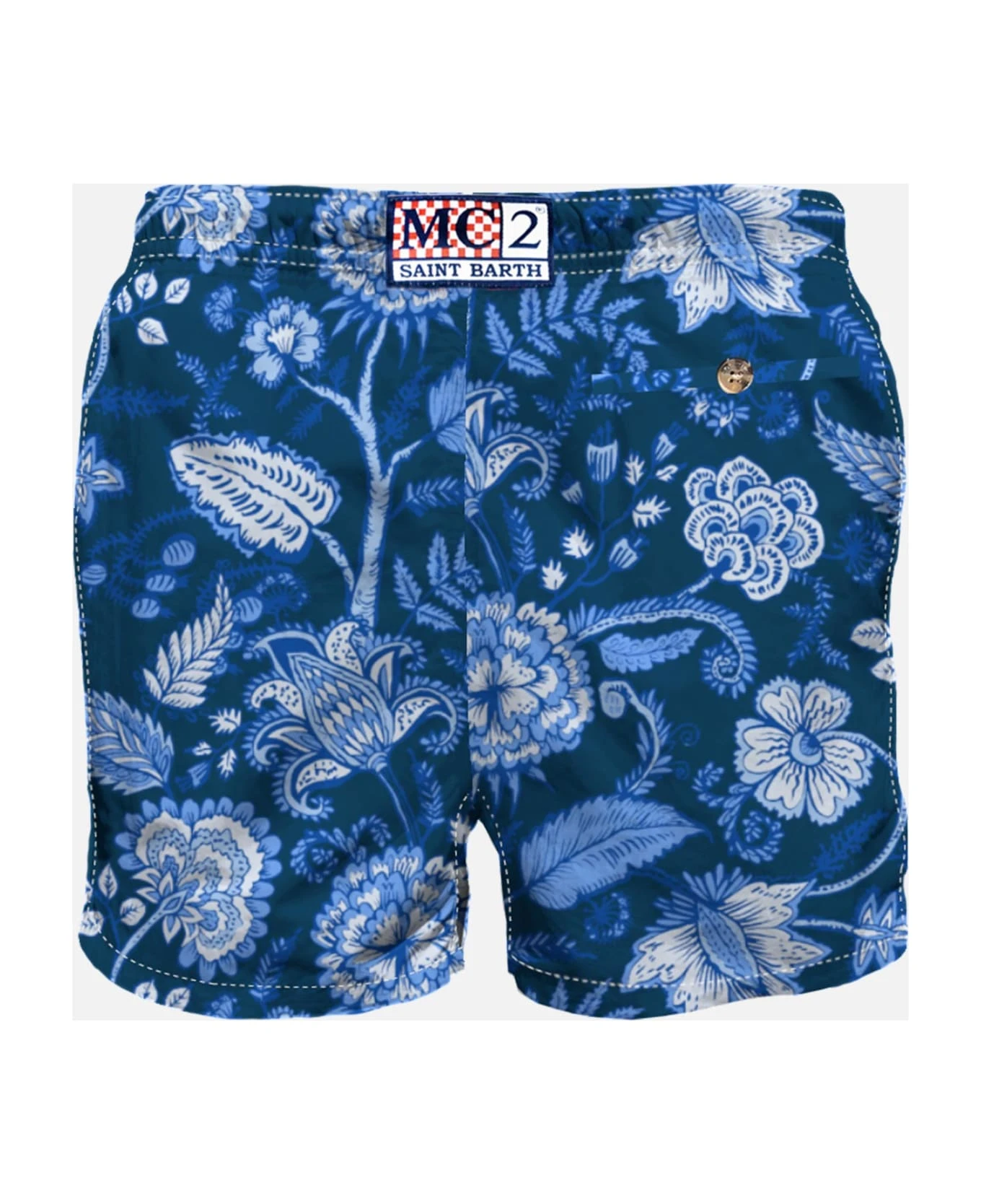 MC2 Saint Barth Man Swim Shorts With Blue Flower Print - Image 2