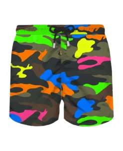 MC2 Saint Barth Man Light Fabric Swim Shorts With Fluo Camouflage Print