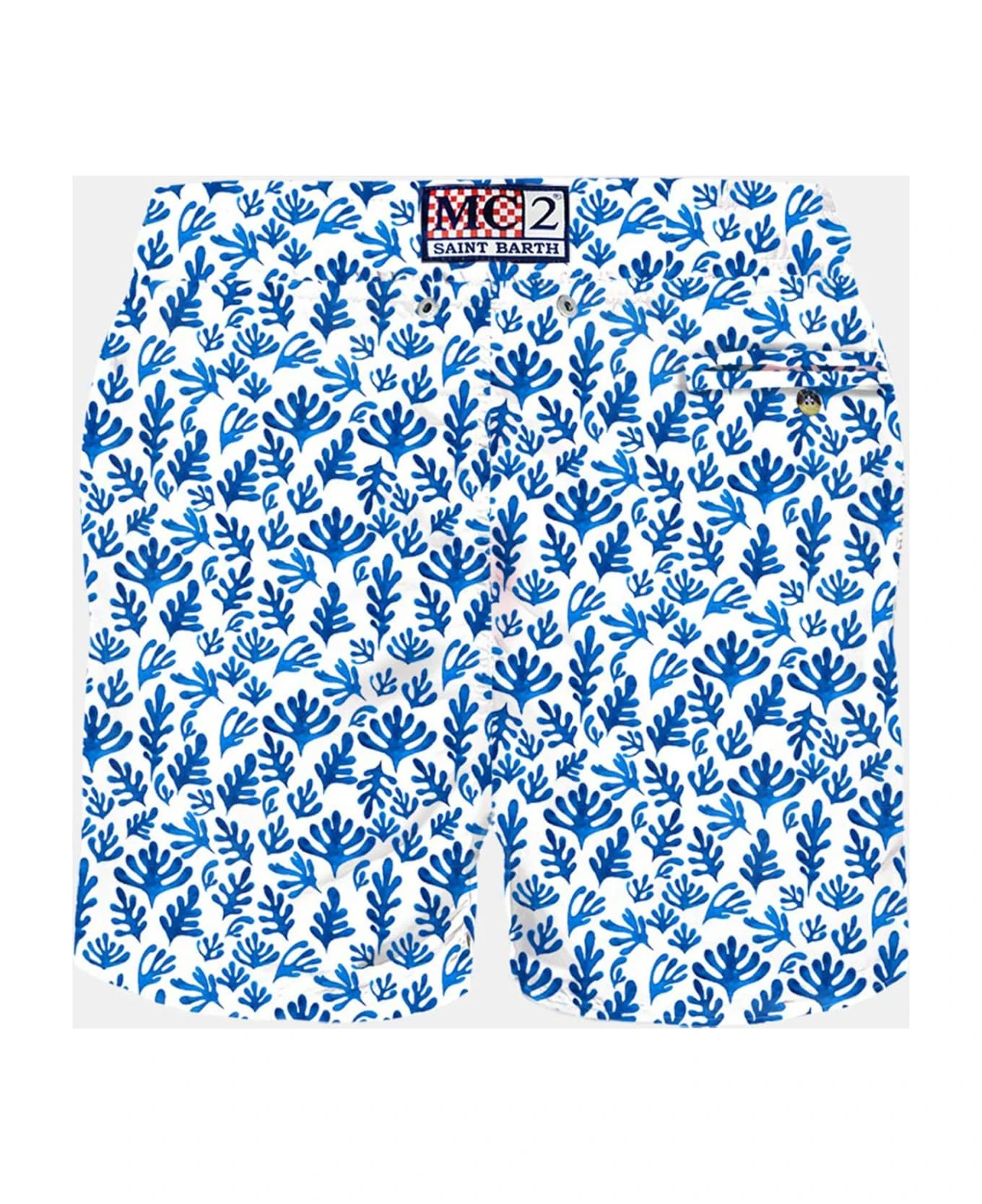 MC2 Saint Barth Man Light Fabric Swim Shorts With Blue Leaves Print - Image 2