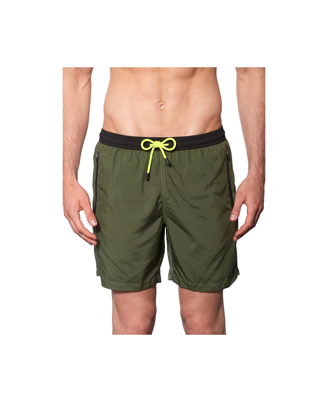 MC2 Saint Barth Dark Green Light Fabric Zipped Swim Shorts