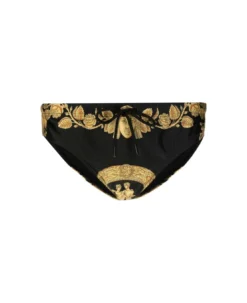 Versace Black Swim Briefs With Drawstring And Barocco Print In Sretch Polyester Man