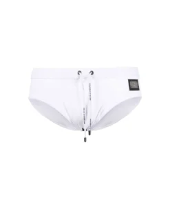 Dolce & Gabbana White Swim Briefs With Branded Drawstring And Logo Tag In Stretch Polyamide Man