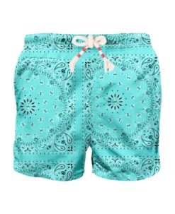 MC2 Saint Barth Man Swim Shorts With Water Green Bandanna Print