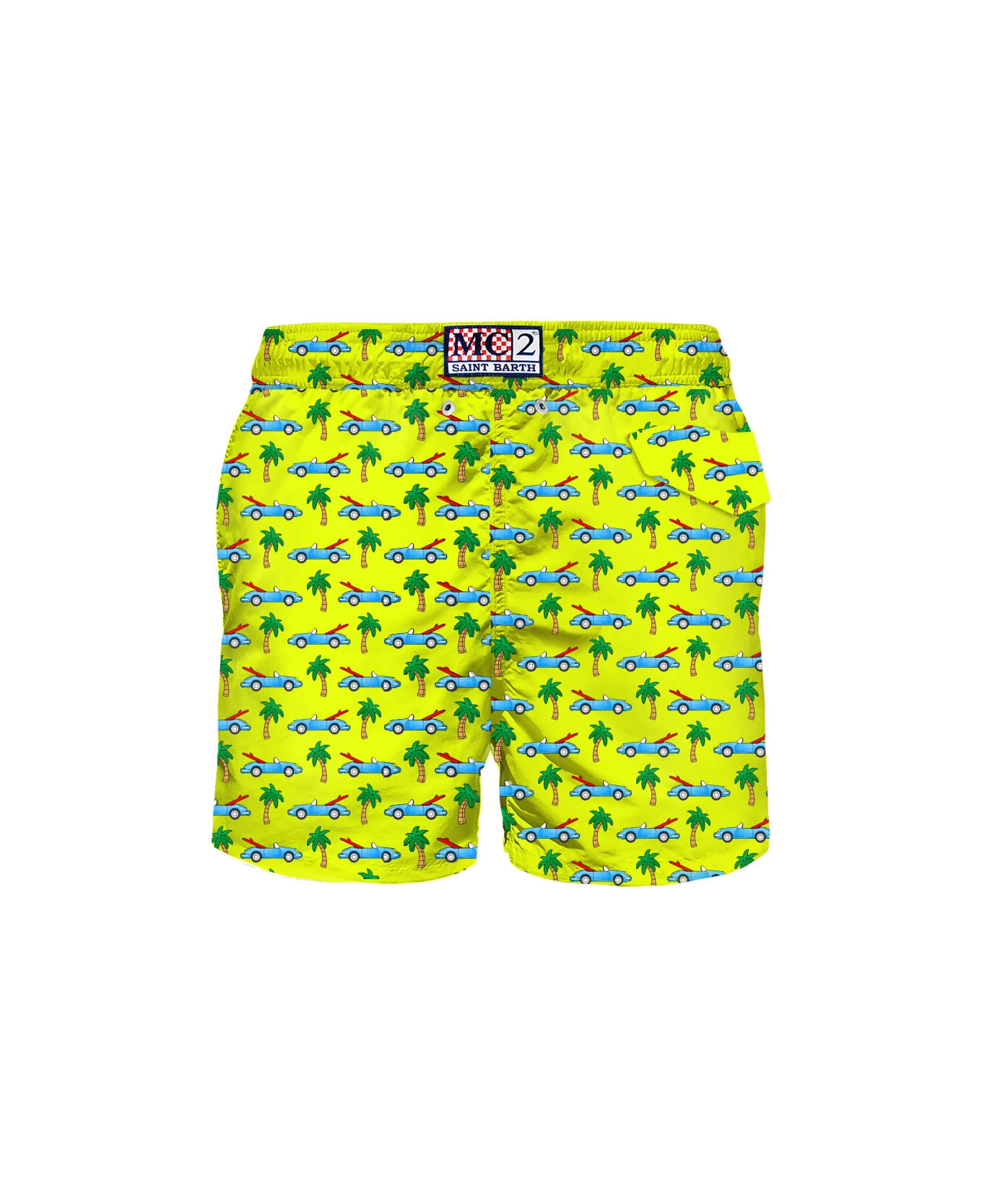 MC2 Saint Barth Man Light Fabric Swim Shorts With Surfcar Print - Image 2