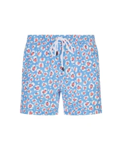 Light Blue Swim Shorts With Floral Pattern
