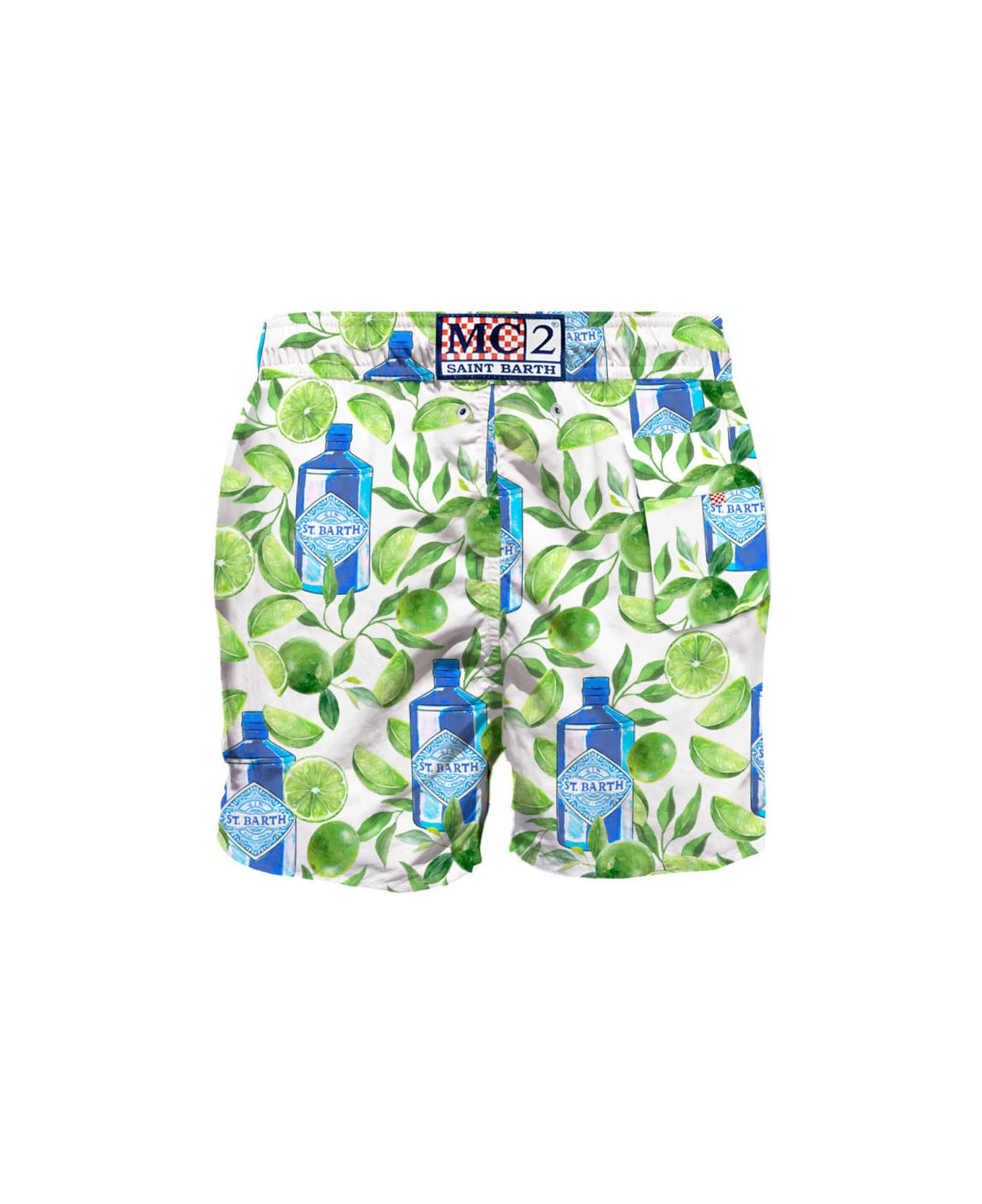 MC2 Saint Barth White Mid-length Swim Shorts With Gin Lime Print - Image 2
