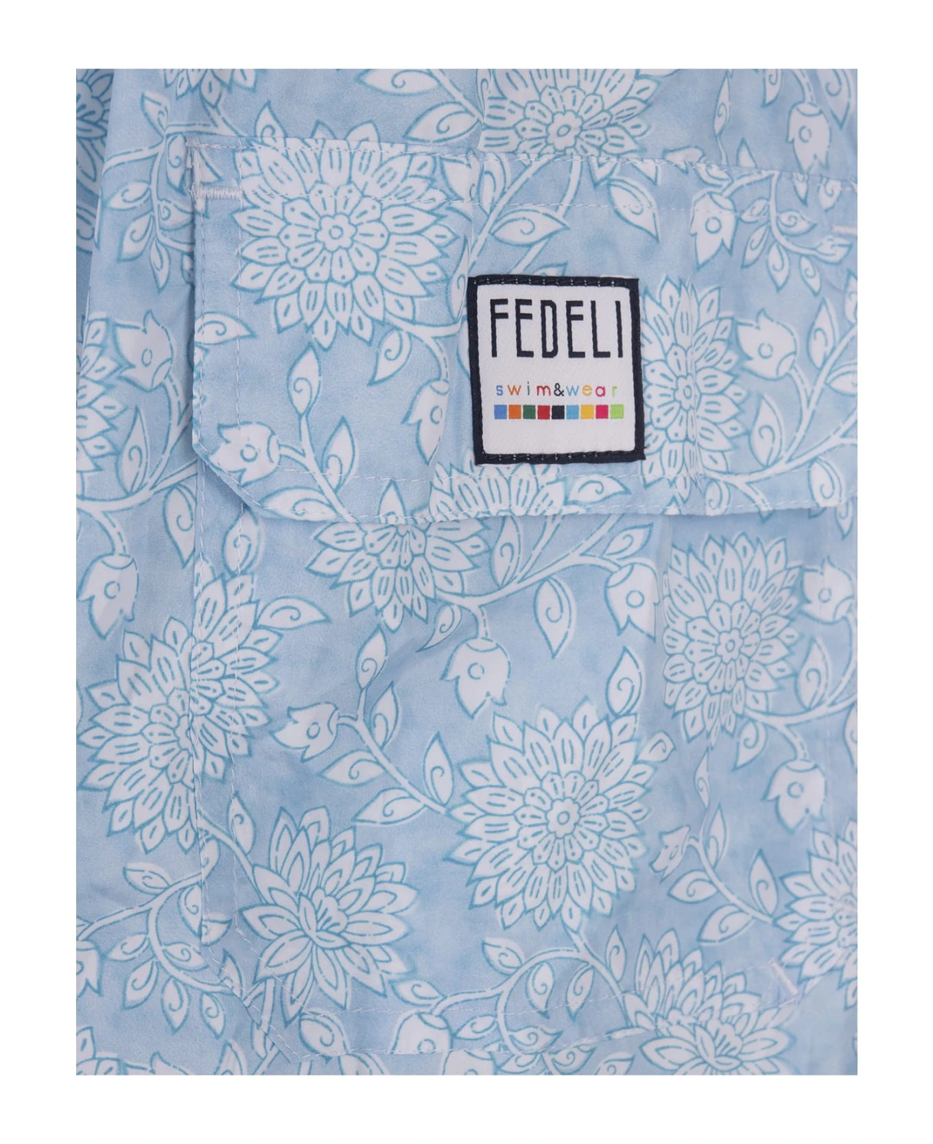 Sky Blue Swim Shorts With Flowers Pattern - Image 4