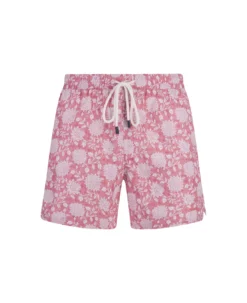 Pink Swim Shorts With Flowers Pattern