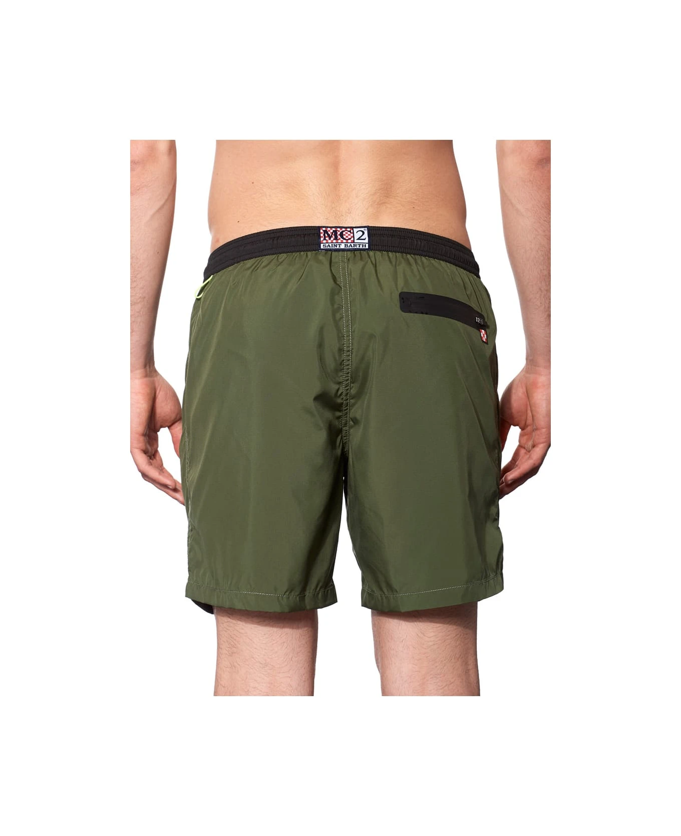 MC2 Saint Barth Dark Green Light Fabric Zipped Swim Shorts - Image 3