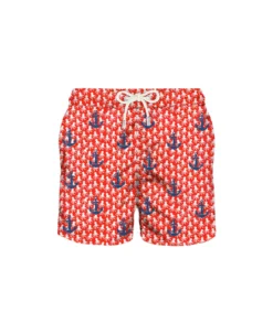 MC2 Saint Barth Man Light Fabric Swim Shorts With Anchors Embroidery