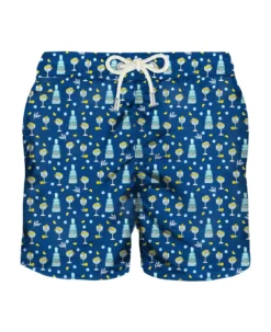 MC2 Saint Barth Man Light Fabric Swim Shorts With Gin Mare All Over Print | Gin Mare Special Edition