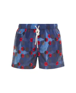 Kiton Blue Logo Printed Drawstring Swim Briefs In Polyester Man