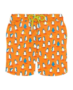 MC2 Saint Barth Man Light Fabric Swim Shorts With Penguins Print