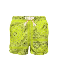 MC2 Saint Barth Man Swim Shorts With Fluo Yellow Bandanna Print
