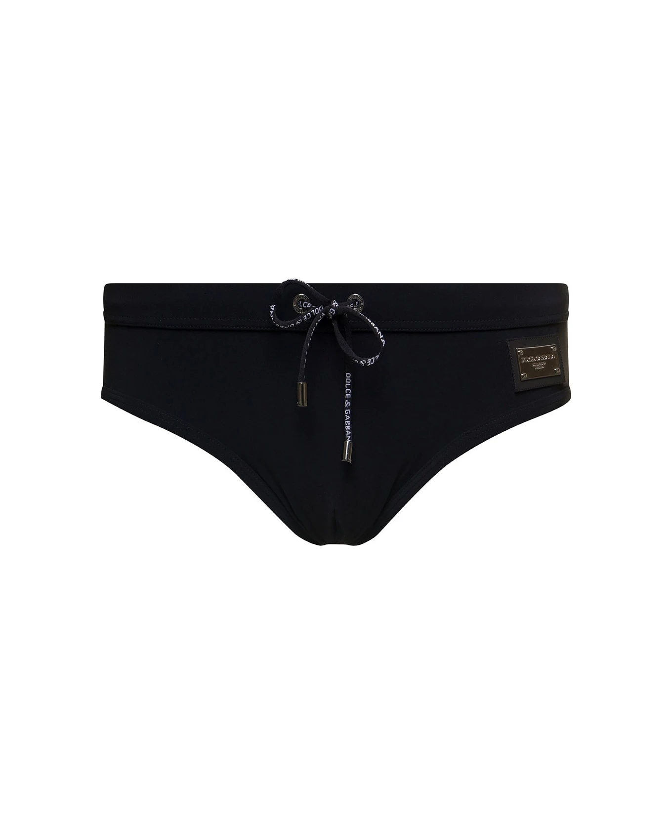 Dolce & Gabbana Black Swim Briefs With Branded Drawstring And Logo Tag In Stretch Polyamide Man
