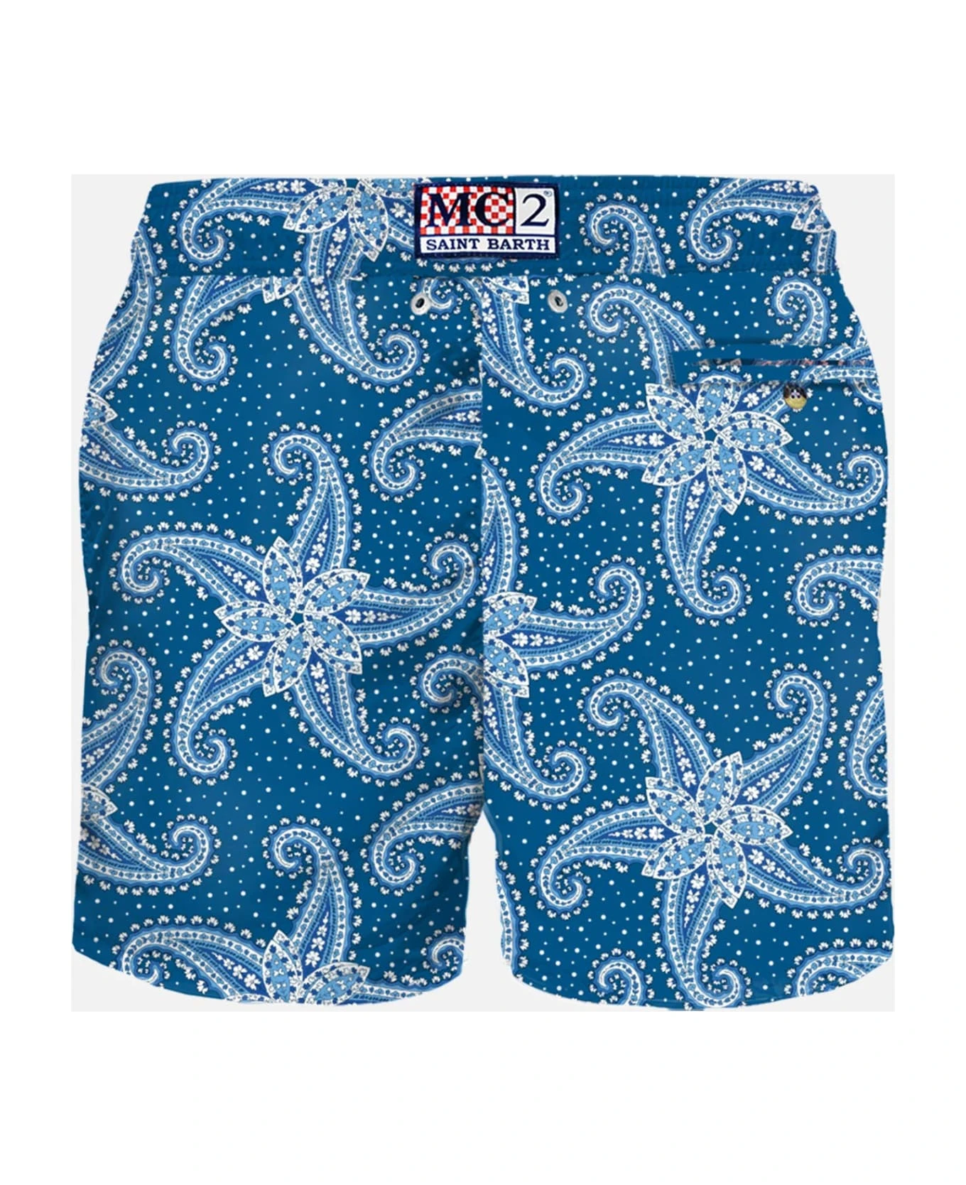 MC2 Saint Barth Man Light Fabric Swim Shorts With Blue Paisley Print - Image 2