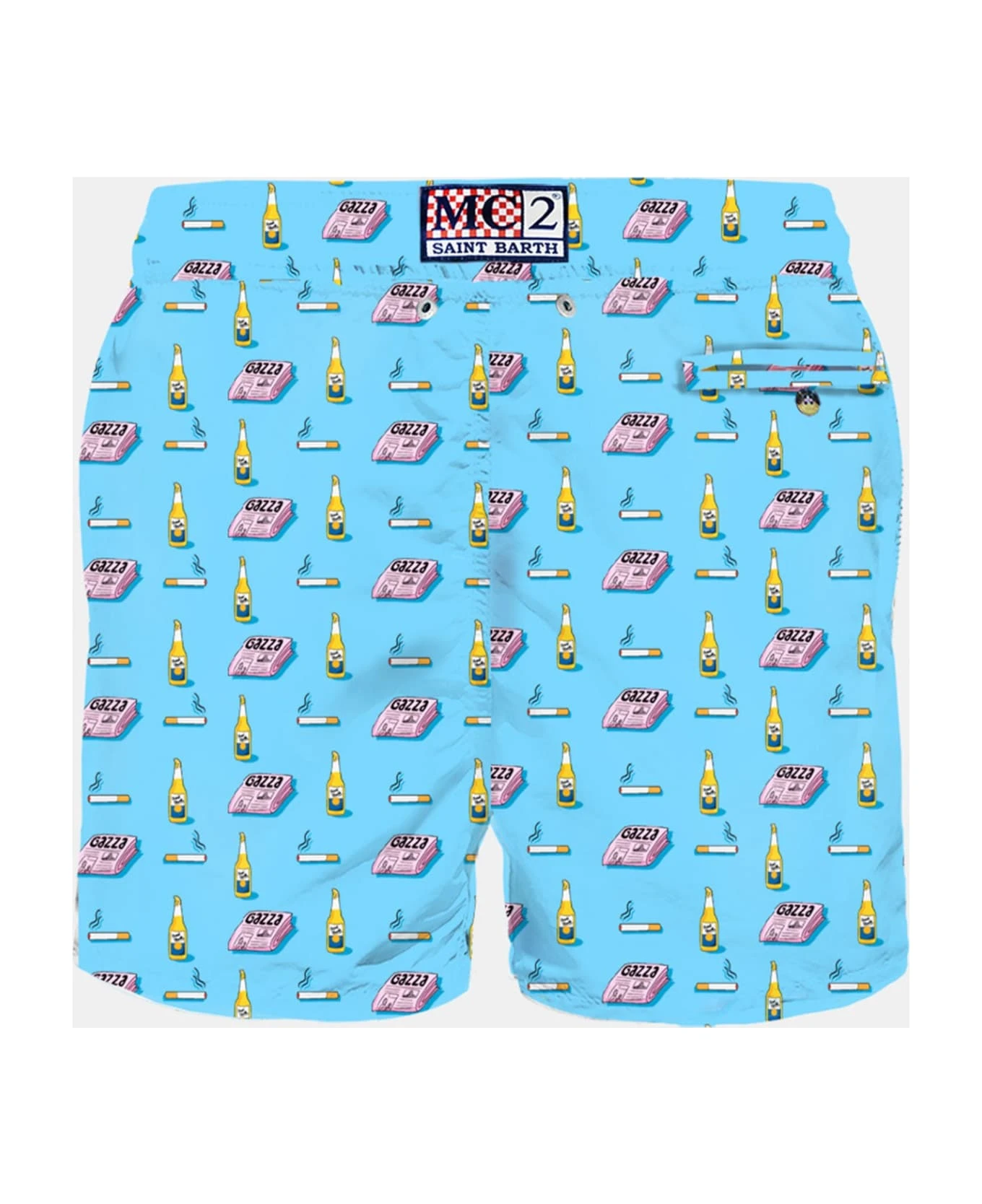 MC2 Saint Barth Man Light Fabric Swim Shorts With Newspaper, Beer And Cigarette Print - Image 2