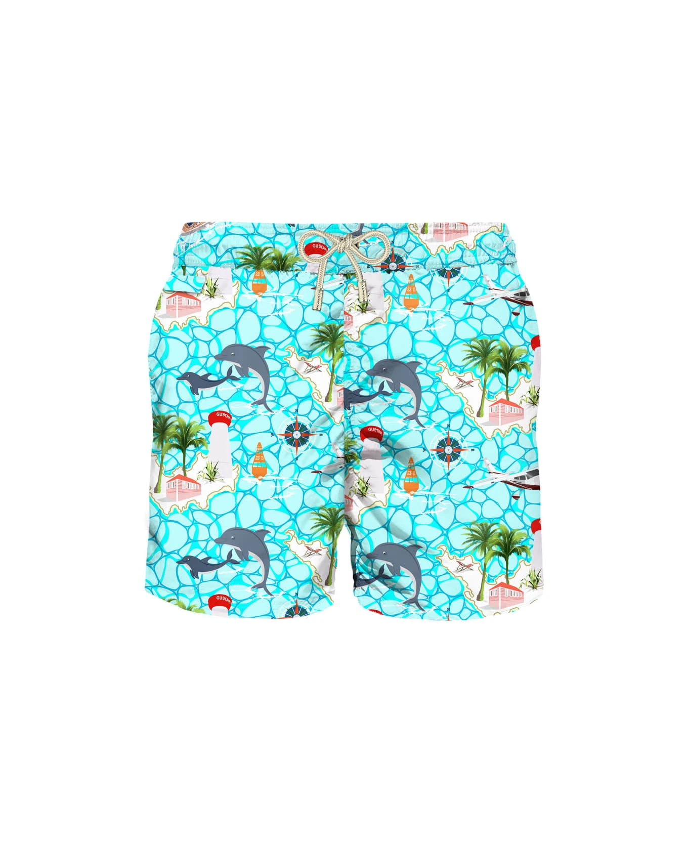 MC2 Saint Barth Man Light Fabric Swim Shorts With Sailing Boats Print