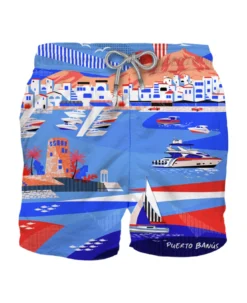 MC2 Saint Barth Man Swim Shorts With Puerto Banus Print