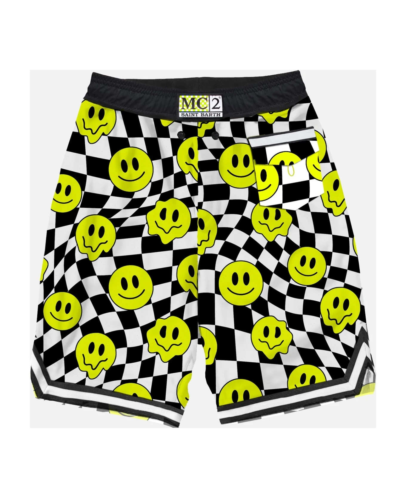 MC2 Saint Barth Checked Swim Shorts Surf Style With Smiles Print - Image 2