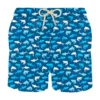 MC2 Saint Barth Man Light Fabric Swim Shorts With Multicolor Sharks Print