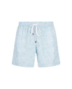 Sky Blue Swim Shorts With Floral Pattern