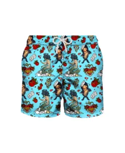 MC2 Saint Barth Light Fabric Man Swim Shorts Tattoo Print