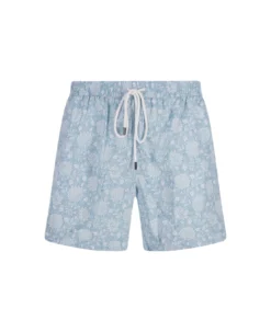 Light Blue Swim Shorts With Flowers Pattern