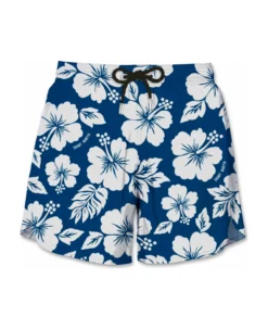 MC2 Saint Barth Blue Swim Short Mid-lenght With White Flower Print
