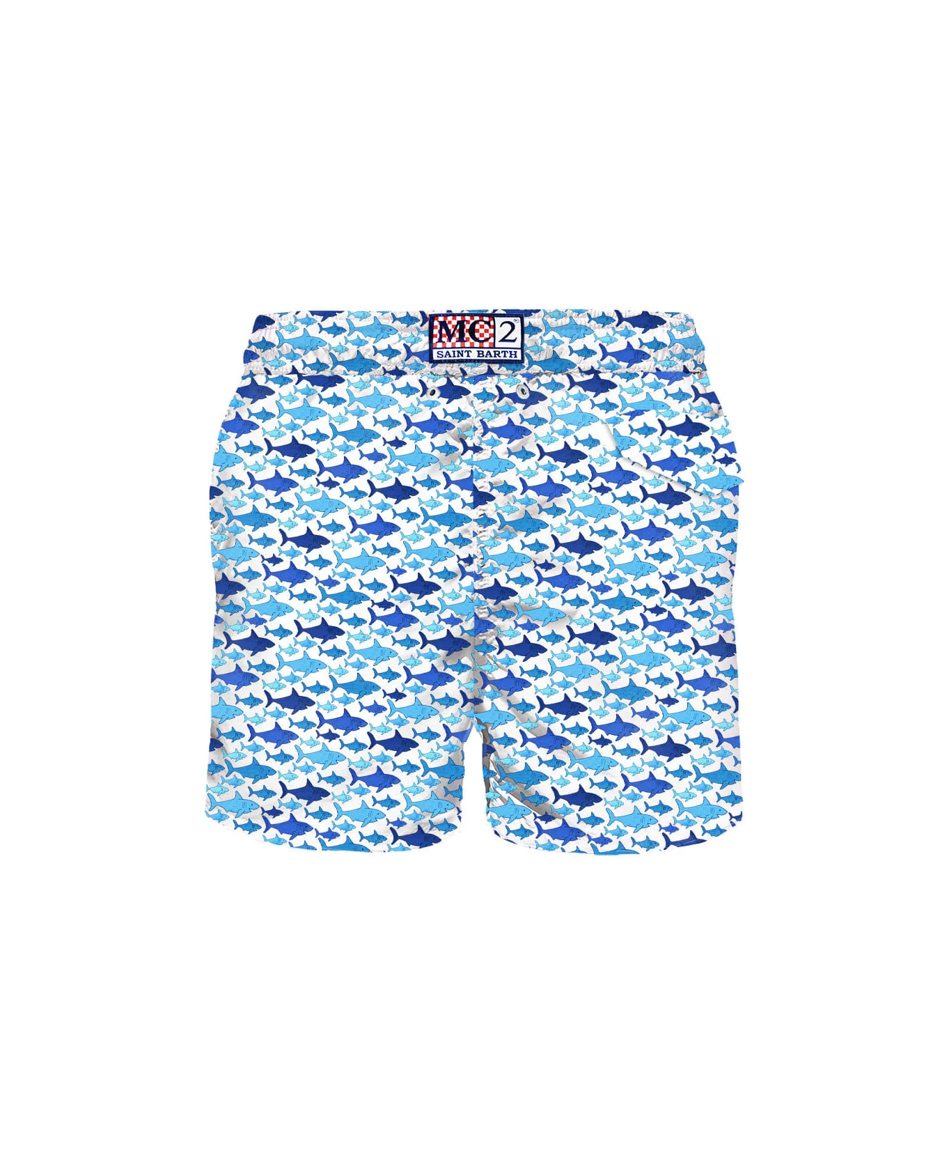 MC2 Saint Barth Man Light Fabric Swim Shorts With Shark Print - Image 2