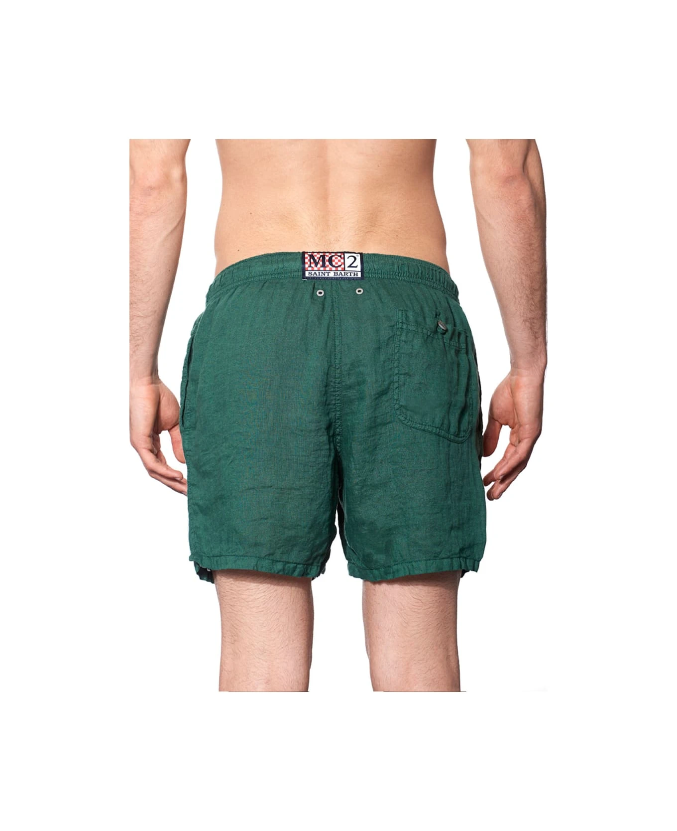 MC2 Saint Barth Solid Green Mid-length Linen Swim Shorts - Image 2