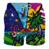 MC2 Saint Barth Man Swim Shorts With Multicolor Beach Print | Britto Special Edition
