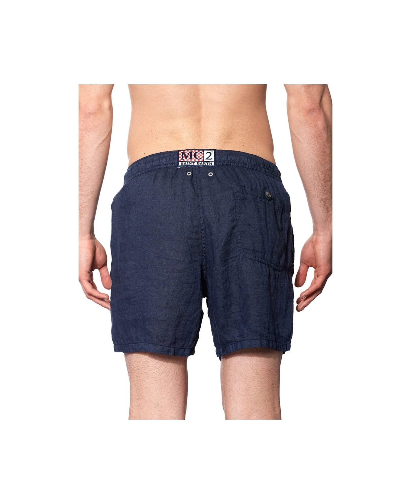 MC2 Saint Barth Solid Blue Mid-length Linen Swim Shorts - Image 2