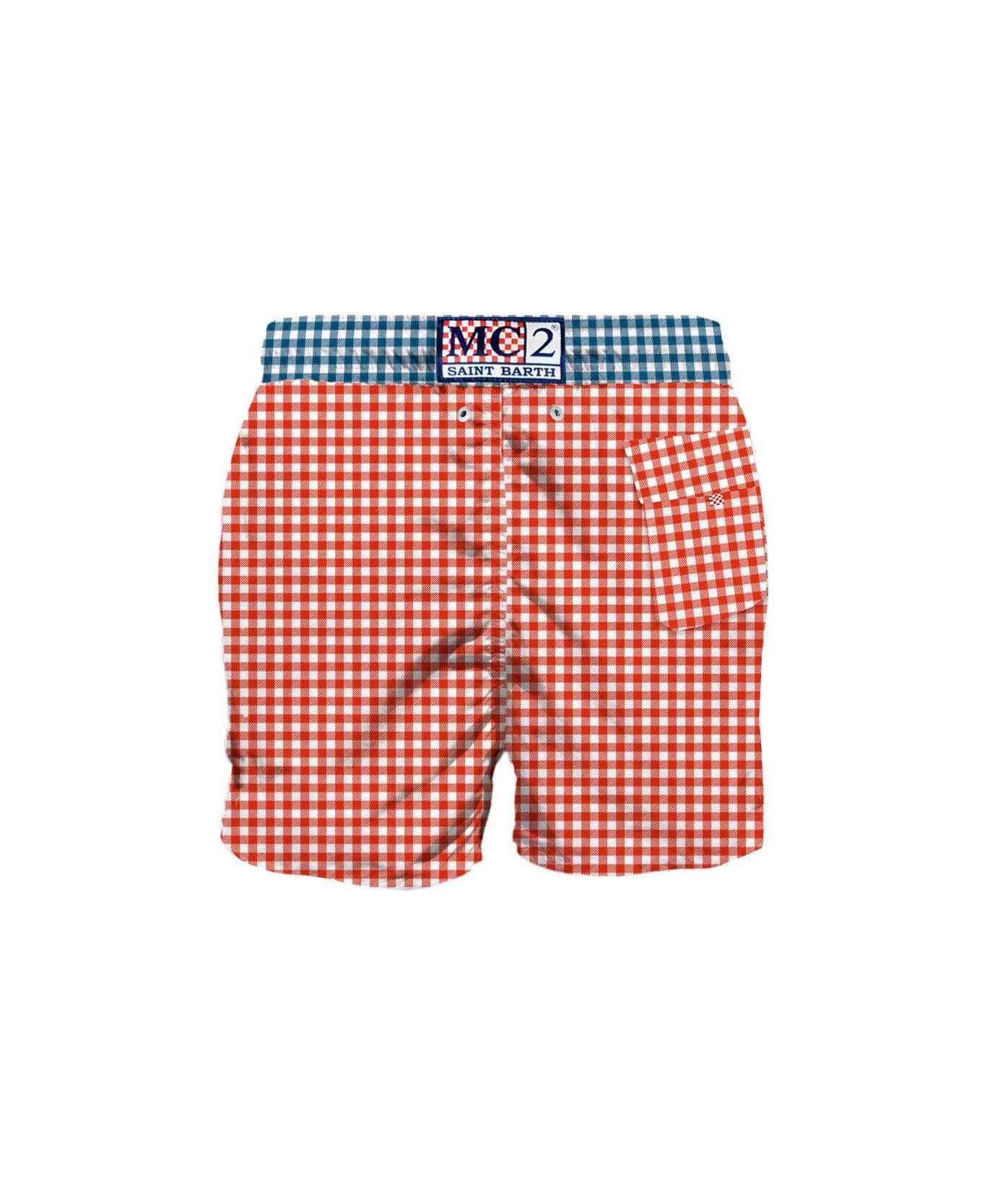 MC2 Saint Barth Man Swim Shorts Gingham Print And Pocket - Image 2