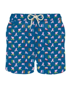 MC2 Saint Barth Man Light Fabric Swim Shorts With Skater Pigs Print