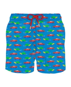 MC2 Saint Barth Man Light Fabric Swim Shorts With Turtle And Car Print