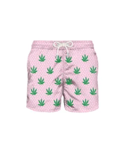 MC2 Saint Barth Man Light Fabric Swim Shorts With Leaves Embroidery